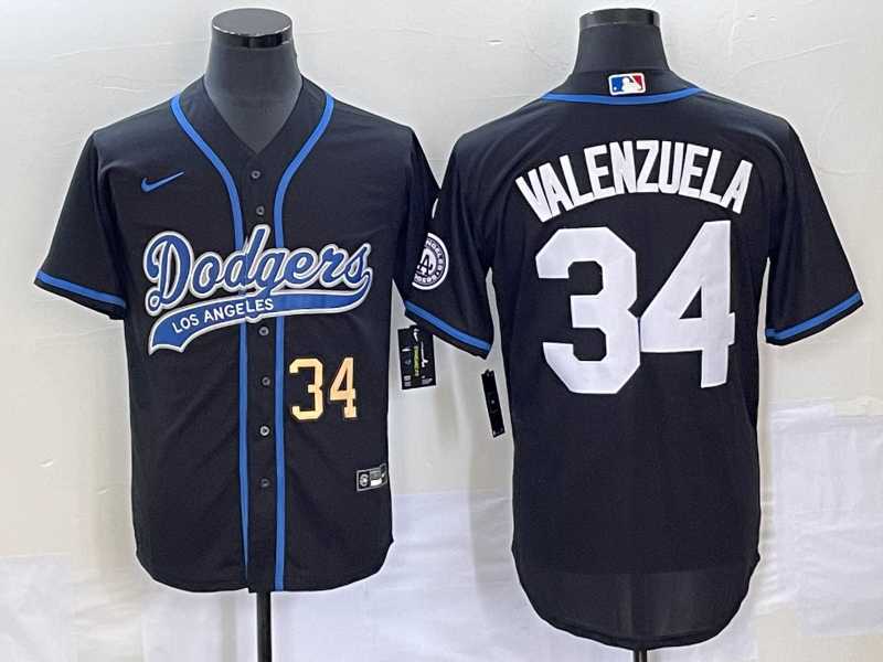 Men%27s Los Angeles Dodgers #34 Fernando Valenzuela Number Black With Patch Cool Base Stitched Baseball Jersey->los angeles dodgers->MLB Jersey